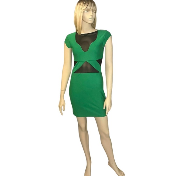 Top Shop Green Sheer Panel Dress - Picture 9 of 9